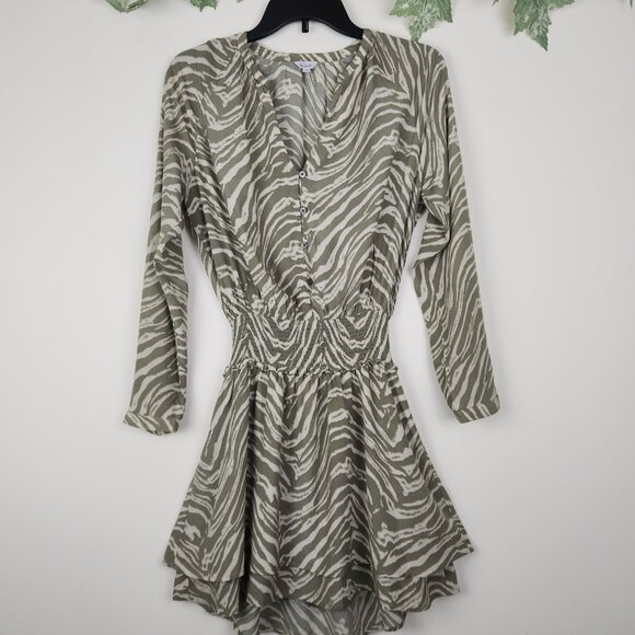 Rails Size XXS Smocked Jasmine Mini Dress in Wild Cat Safari Long Sleeve - Picture 1 of 9